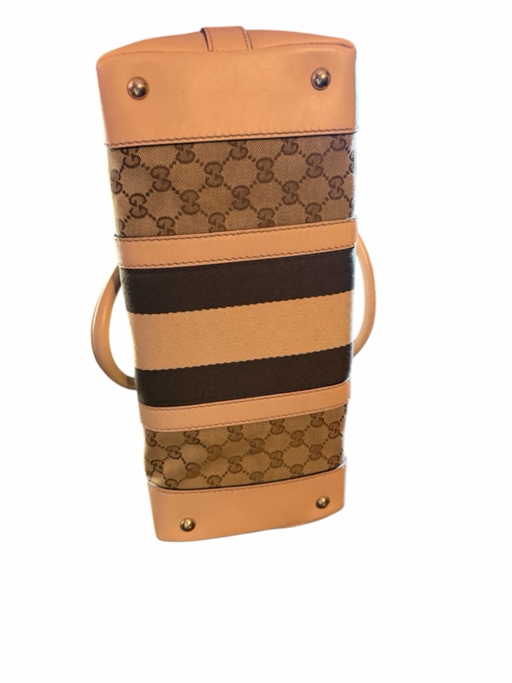 ✨ PRISTINE ✨ Gucci GG Monogram Canvas Web Stripe Tote Bag – Tan Leather - Picture 7 of 14